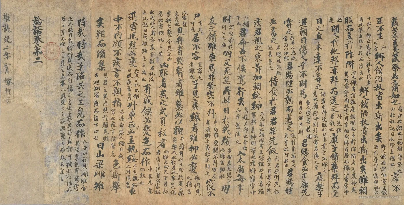 The Analects (論語) with Zheng Xuan's commentary, a Dunhuang manuscript scroll of the Tang dynasty.