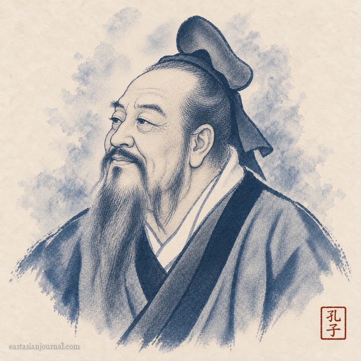 Portrait of Confucius, ink-wash illustration