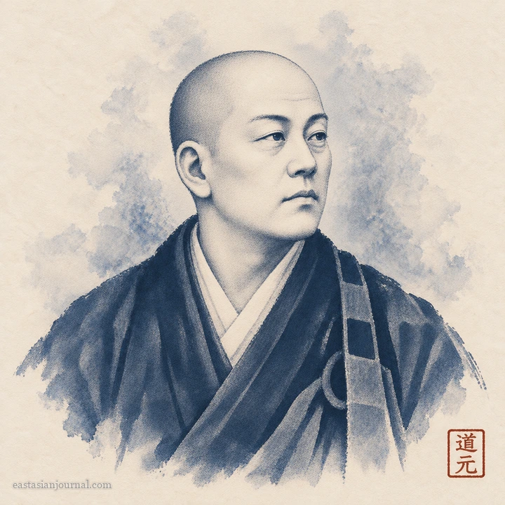 Portrait of Dōgen, ink-wash illustration