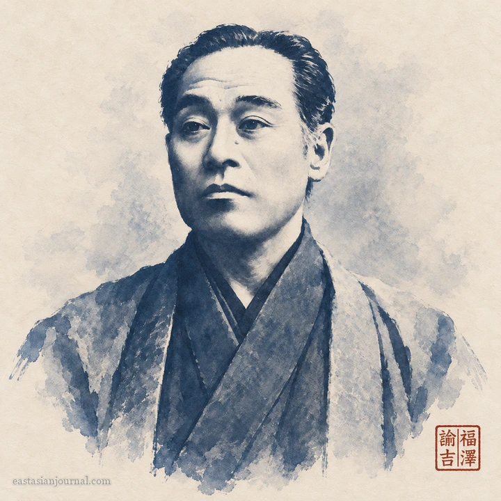 Portrait of Fukuzawa Yukichi, ink-wash illustration