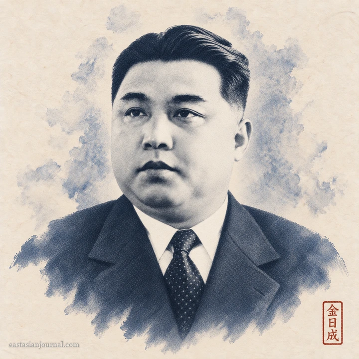 Portrait of Kim Il Sung, ink-wash illustration