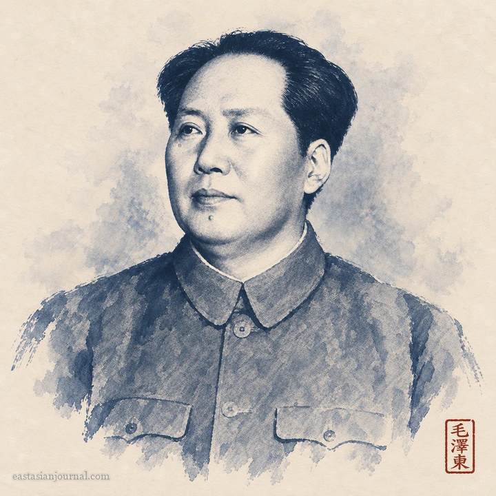 Portrait of Mao Zedong, ink-wash illustration