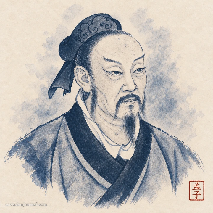 Portrait of Mencius, ink-wash illustration