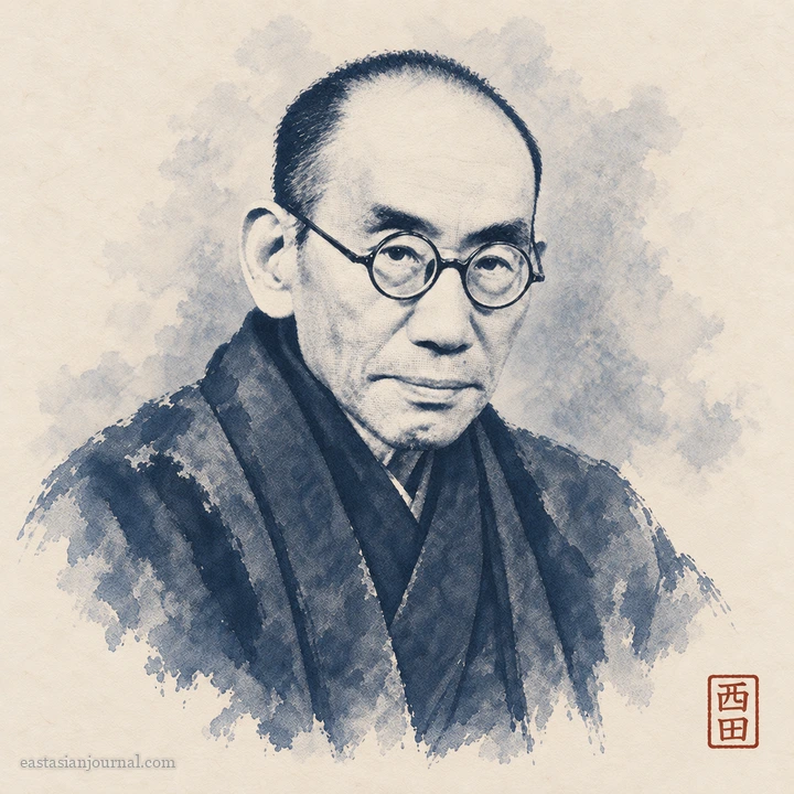 Portrait of Nishida Kitarō, ink-wash illustration