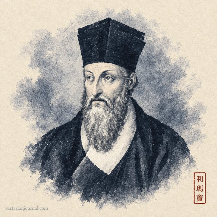 Portrait of Matteo Ricci, ink-wash illustration