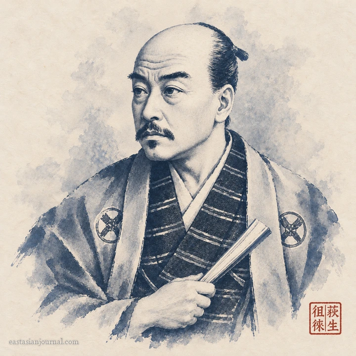 Portrait of Ogyū Sorai, ink-wash illustration