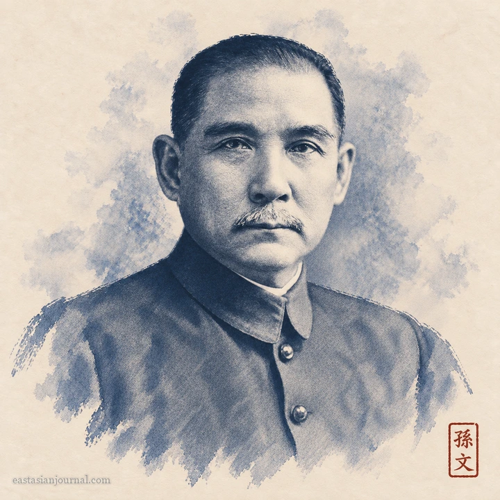 Portrait of Sun Yat-sen, ink-wash illustration