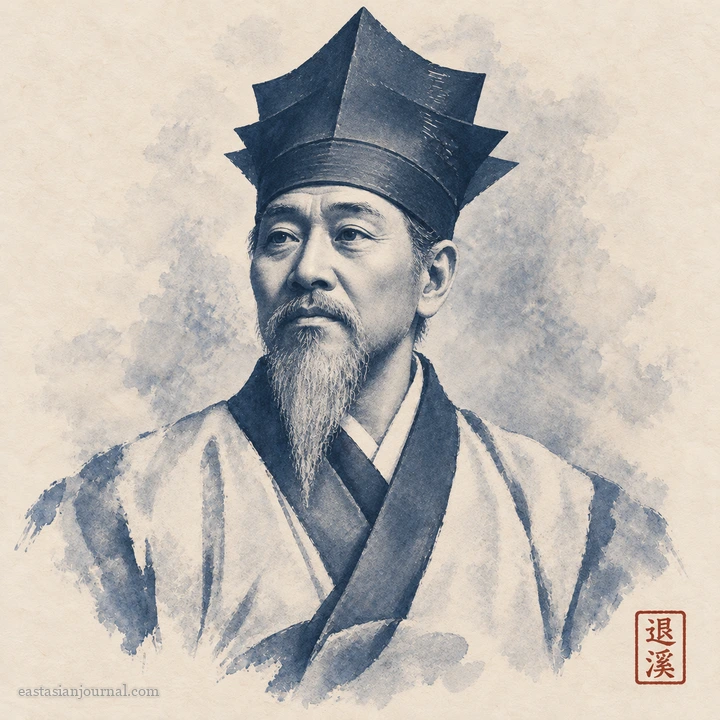 Portrait of Yi Hwang, ink-wash illustration