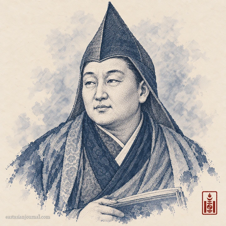 Portrait of Zanabazar, ink-wash illustration