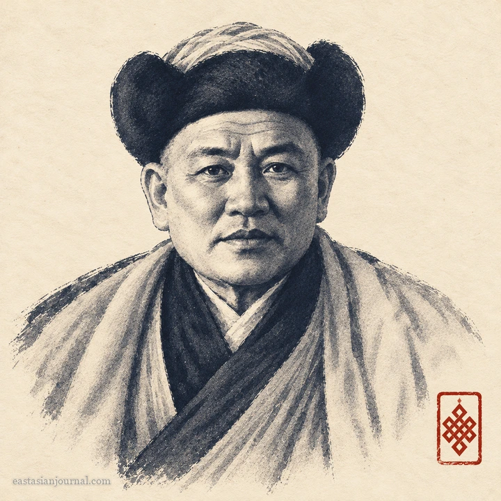 Portrait of Khalkha Zaya Paṇḍita, ink-wash illustration